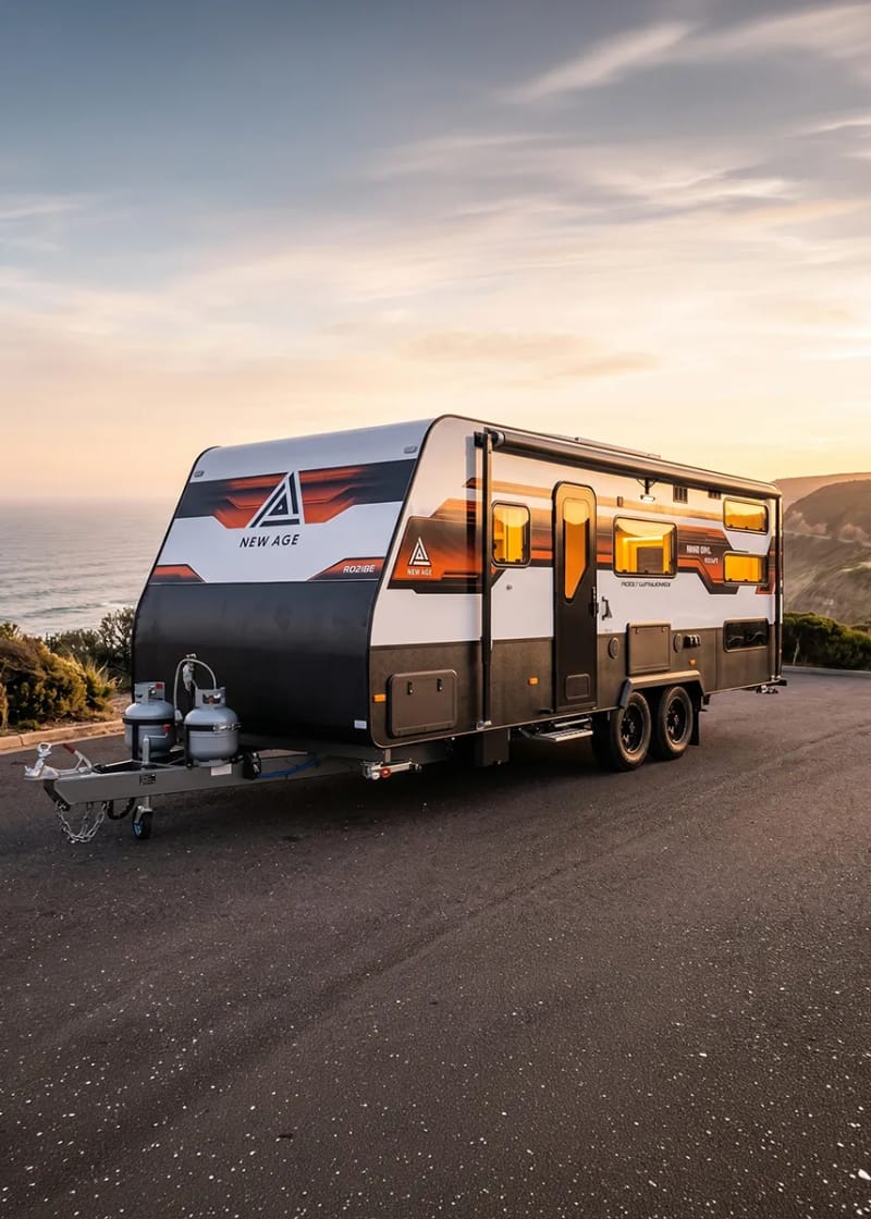 New Age on-road caravan on sealed roads near Margaret River, WA